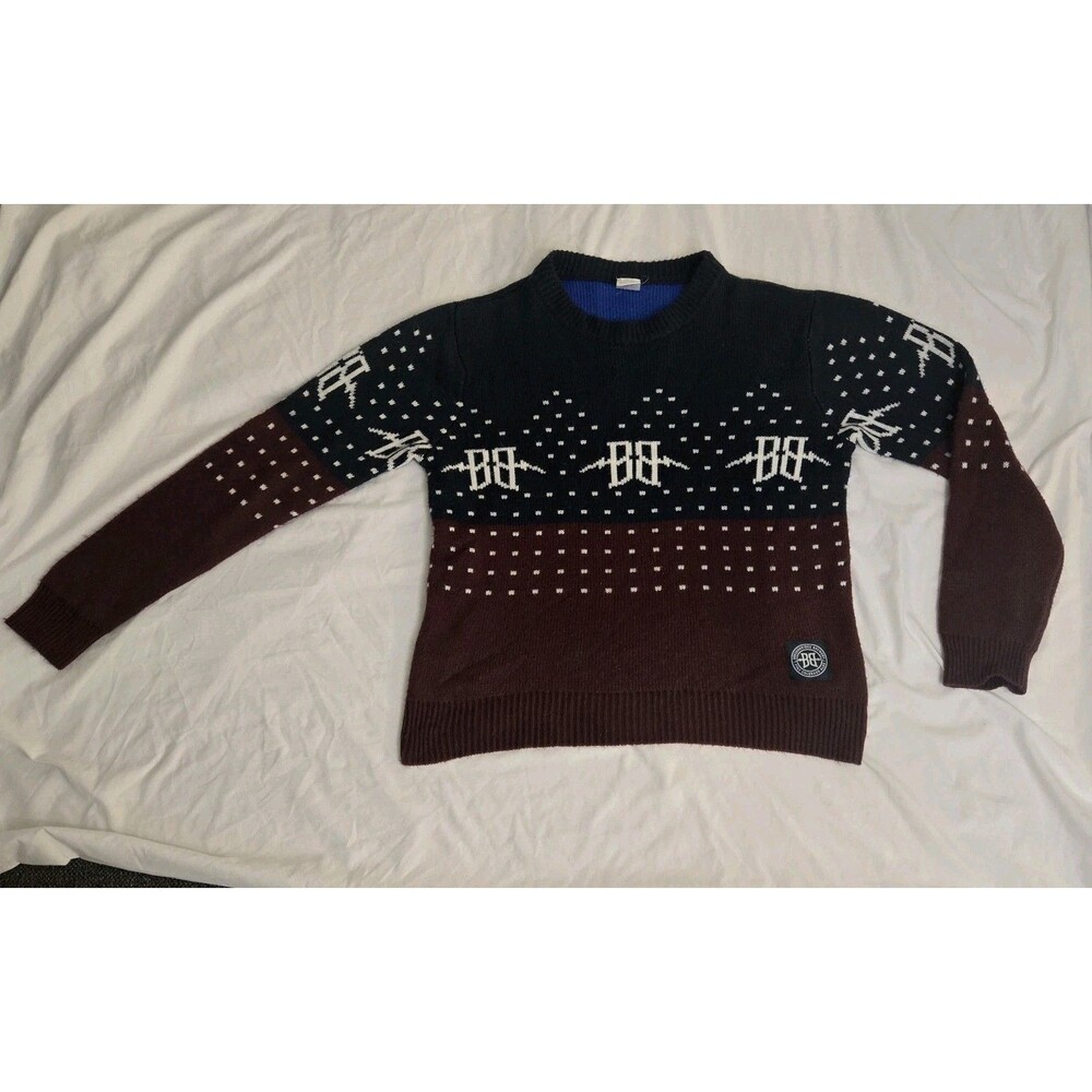 Breckenridge Brewery Winter Colorado Theme Sweater Burgandy & Blue. Perfect Cond